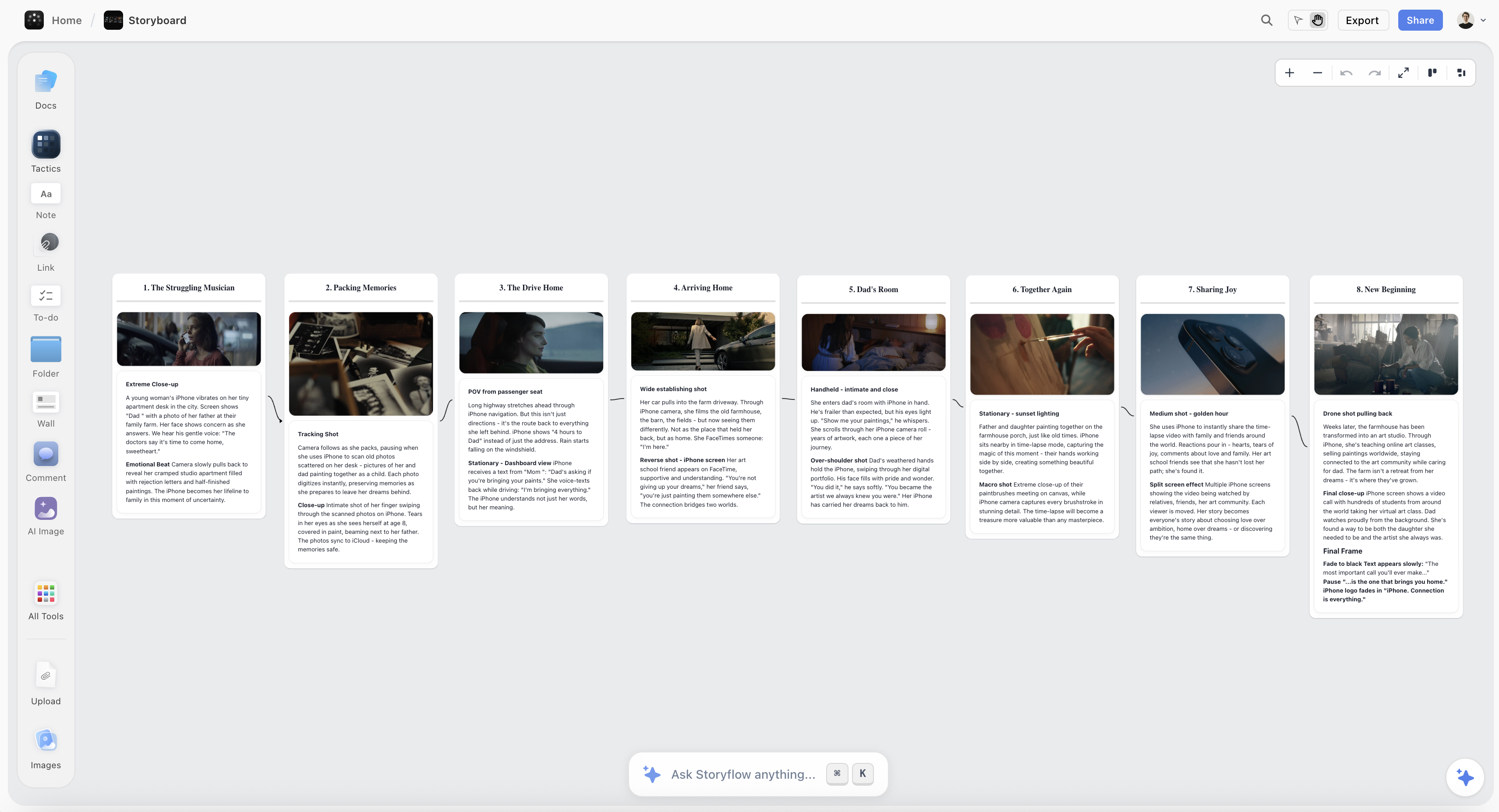 Storyboard planning in Storyflow